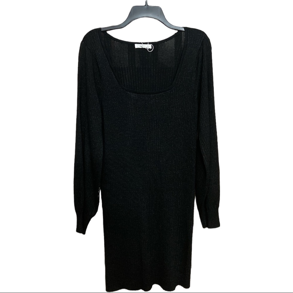 Blue Orchid Black Shimmer Metallic Ribbed Knit Sweater Dress NWT L